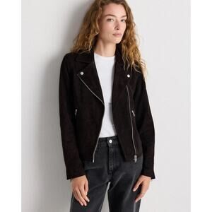 Quince 100% Suede Biker Jacket Charcoal Black Size L Goat Leather Classic NWT